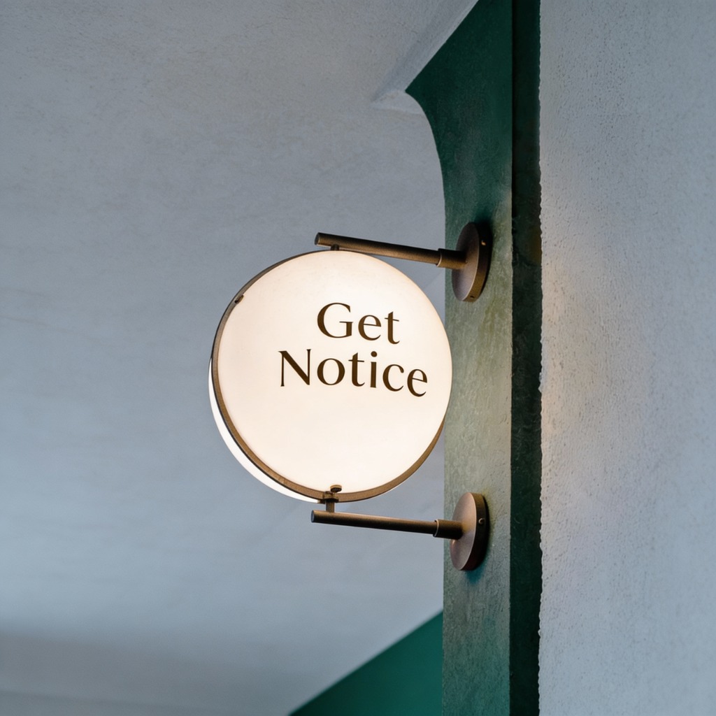 Get Notice illuminated round blade sign