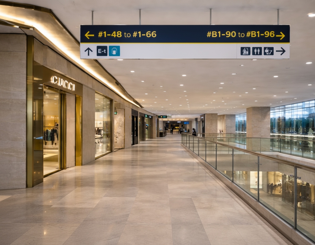 Professional wayfinding signage in modern mall