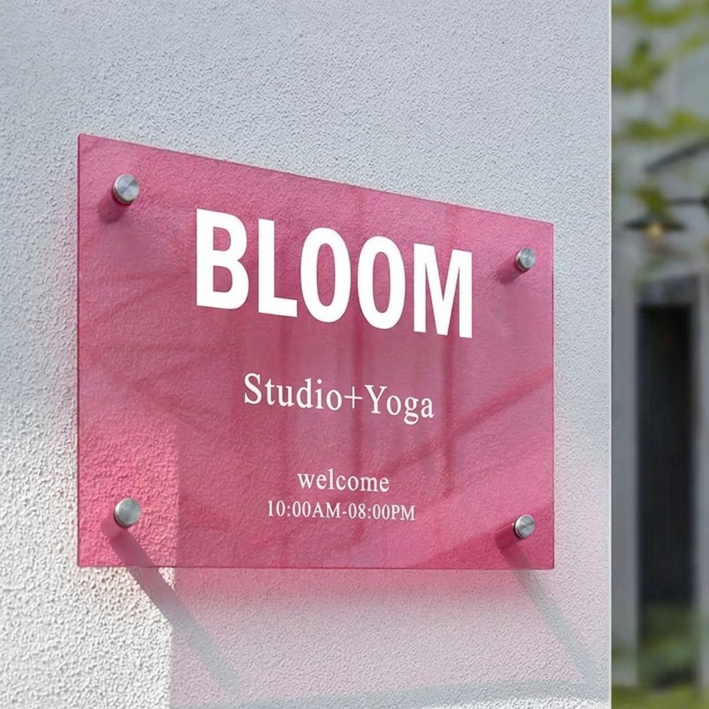 BLOOM studio pink acrylic signage